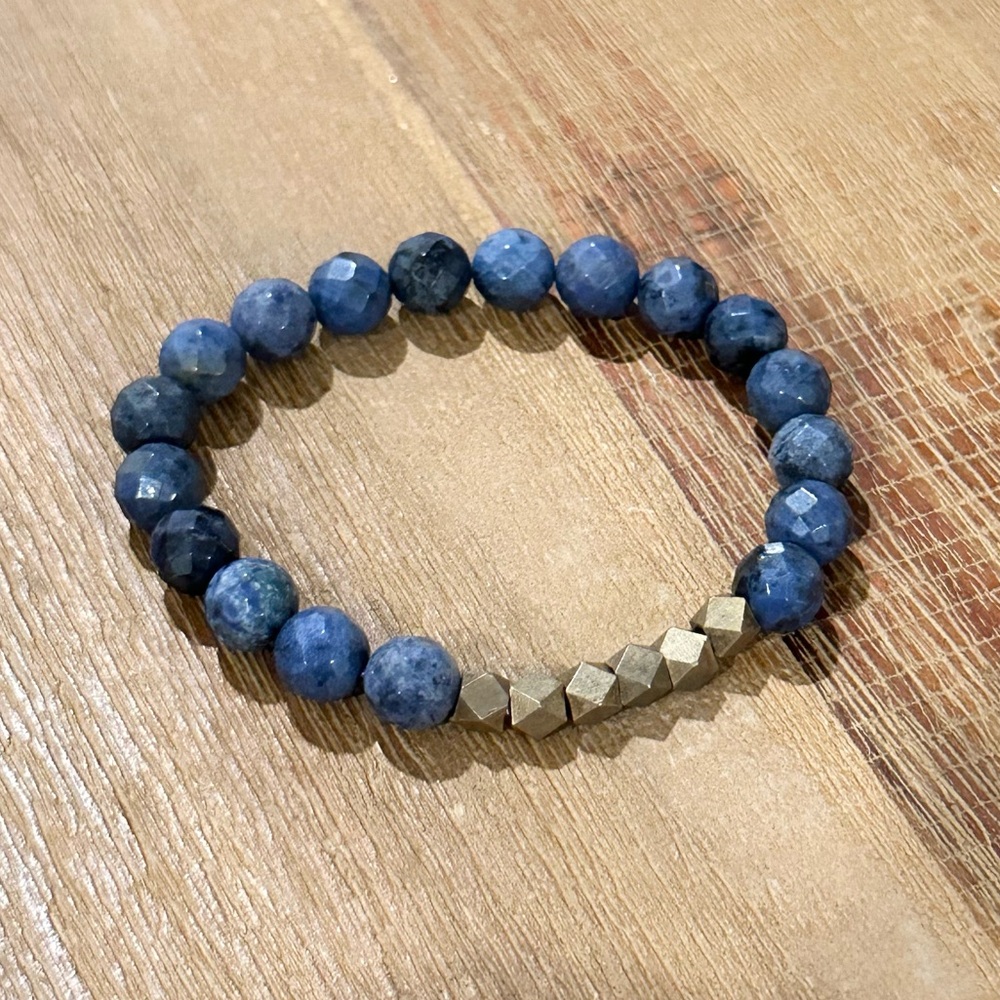 Beaded Handmade Gemstone Bracelet - Blue & Gold